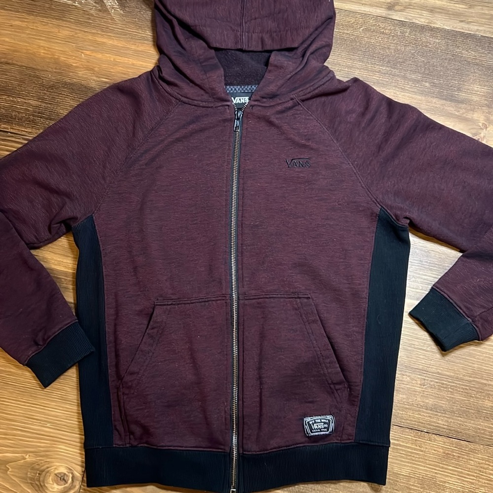 VANS ZIP UP HOODIE JACKET MAROON YOUTH BOYS GIRLS MEDIUM